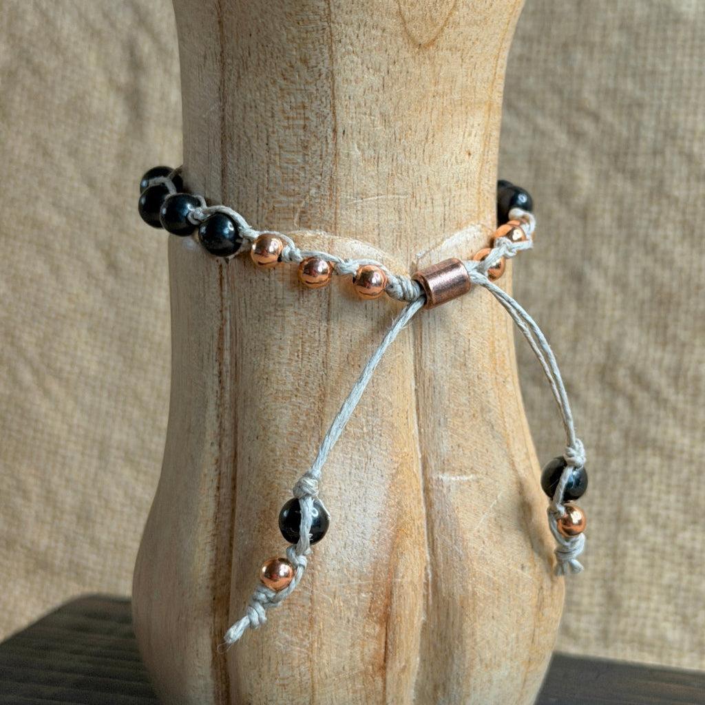 Adjustable Shungite Beaded Bracelet on Linen