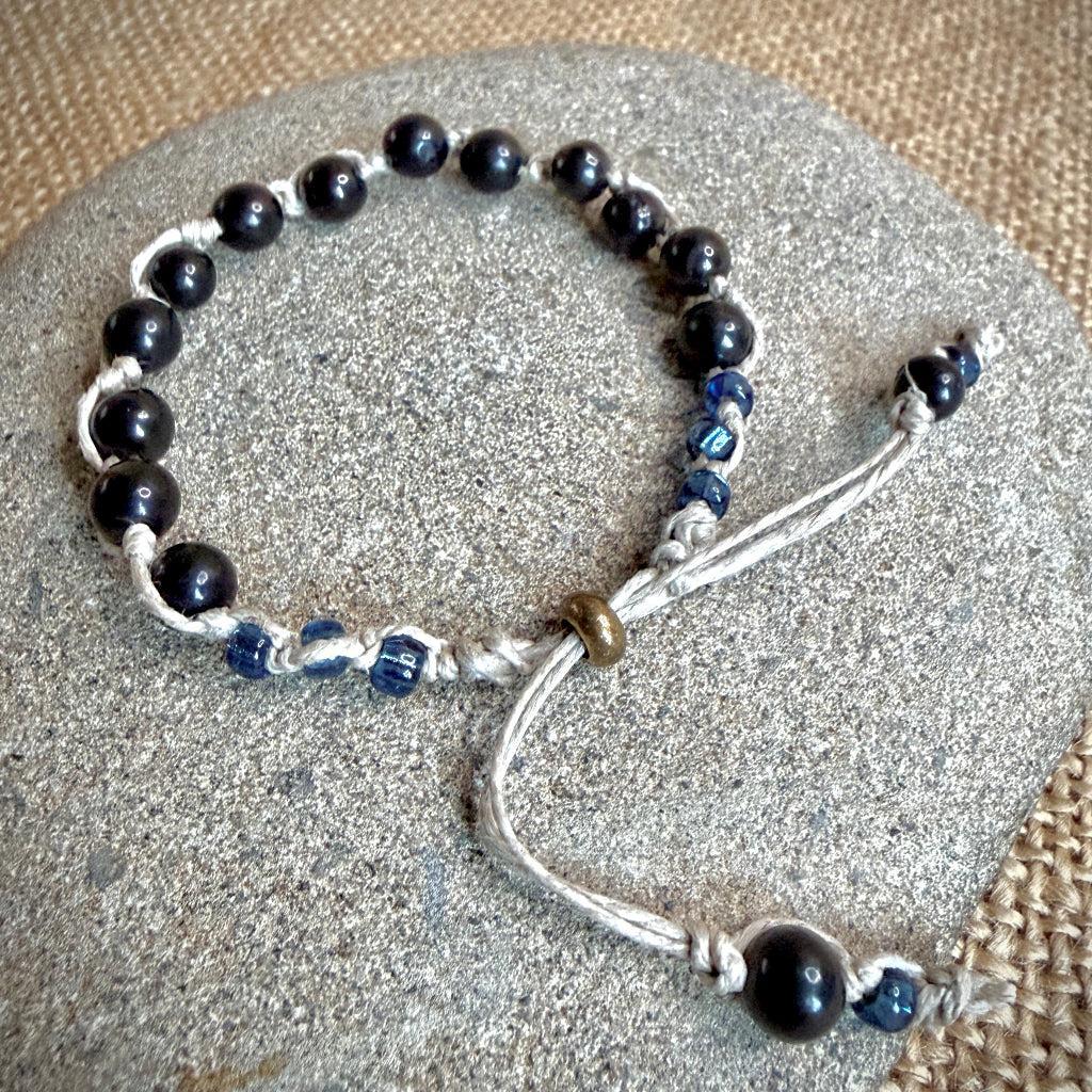Adjustable Shungite Beaded Bracelet on Linen
