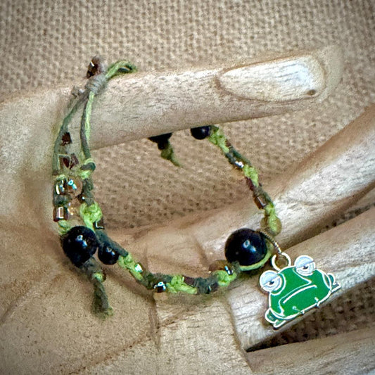 Adjustable Shungite Bracelet for Kids | Grumpy Frog on Green Hemp