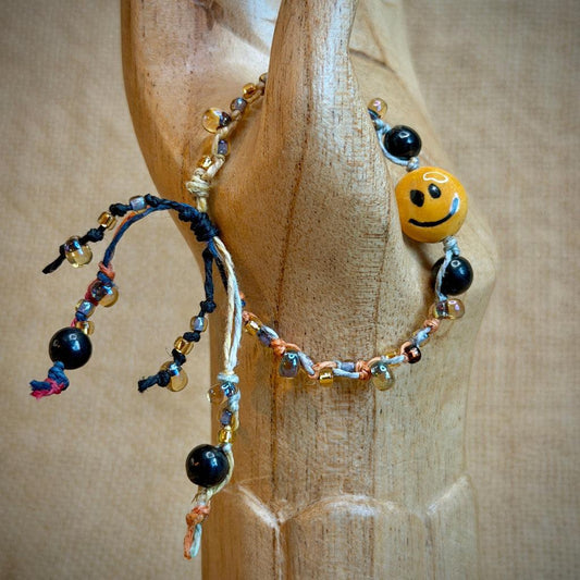 Adjustable Shungite Bracelet for Kids | Happy Yellow Smiley Face