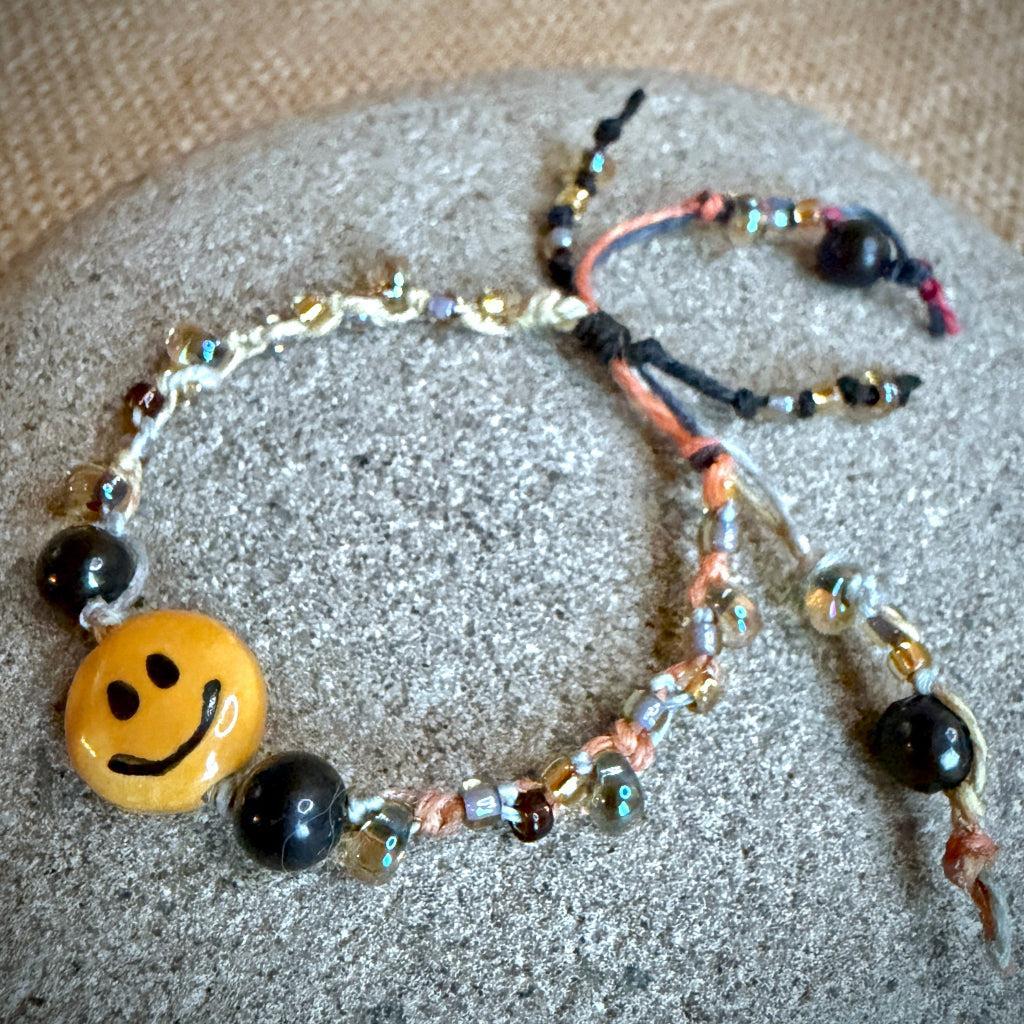 Adjustable Shungite Bracelet for Kids | Happy Yellow Smiley Face
