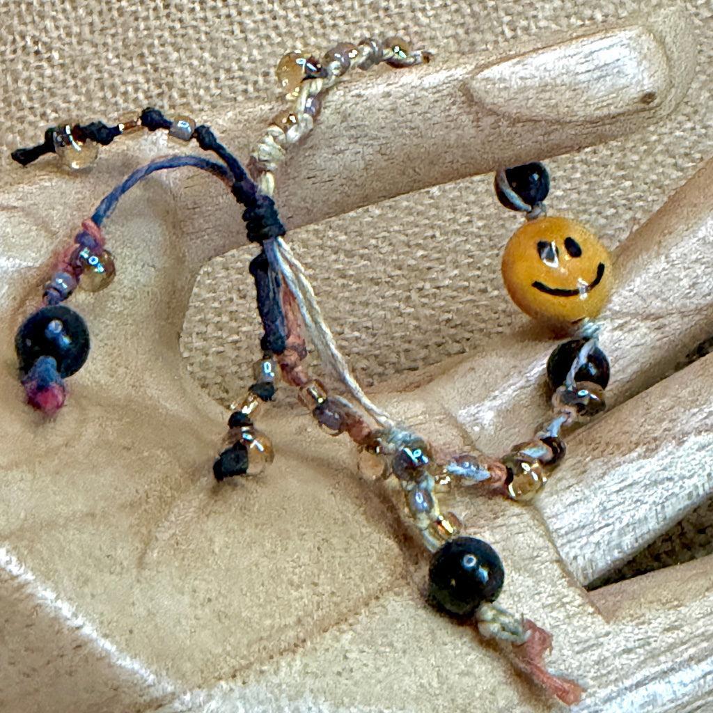 Adjustable Shungite Bracelet for Kids | Happy Yellow Smiley Face