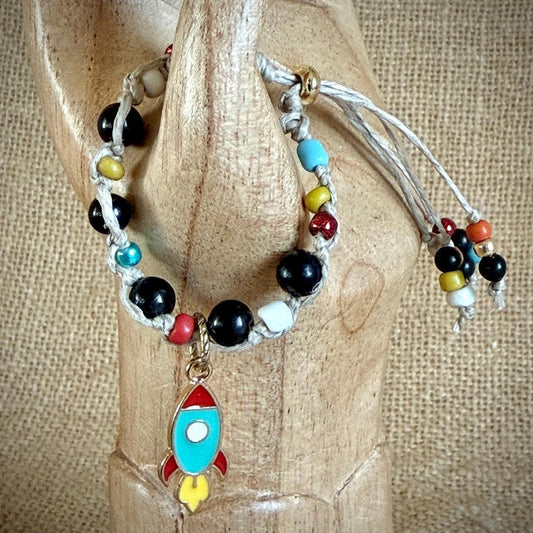 Adjustable Shungite Bracelet for Kids | Rocket in Primary Colors