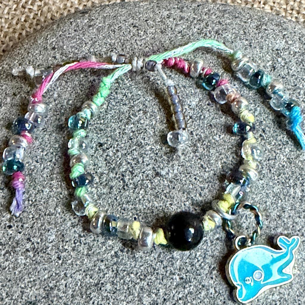 Adjustable Shungite Bracelet for Kids | Soft Pastels Blue Dolphin Charm