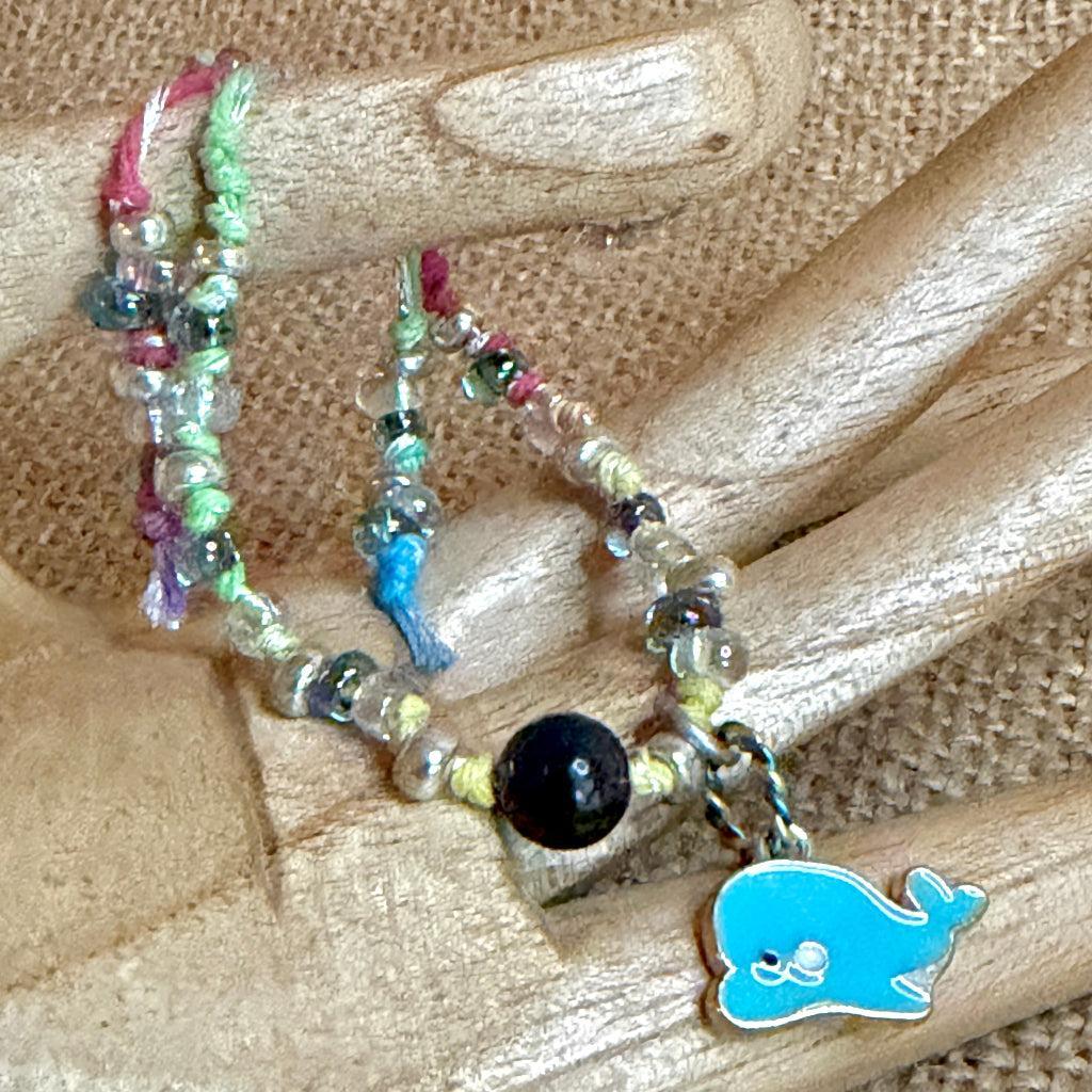Adjustable Shungite Bracelet for Kids | Soft Pastels Blue Dolphin Charm