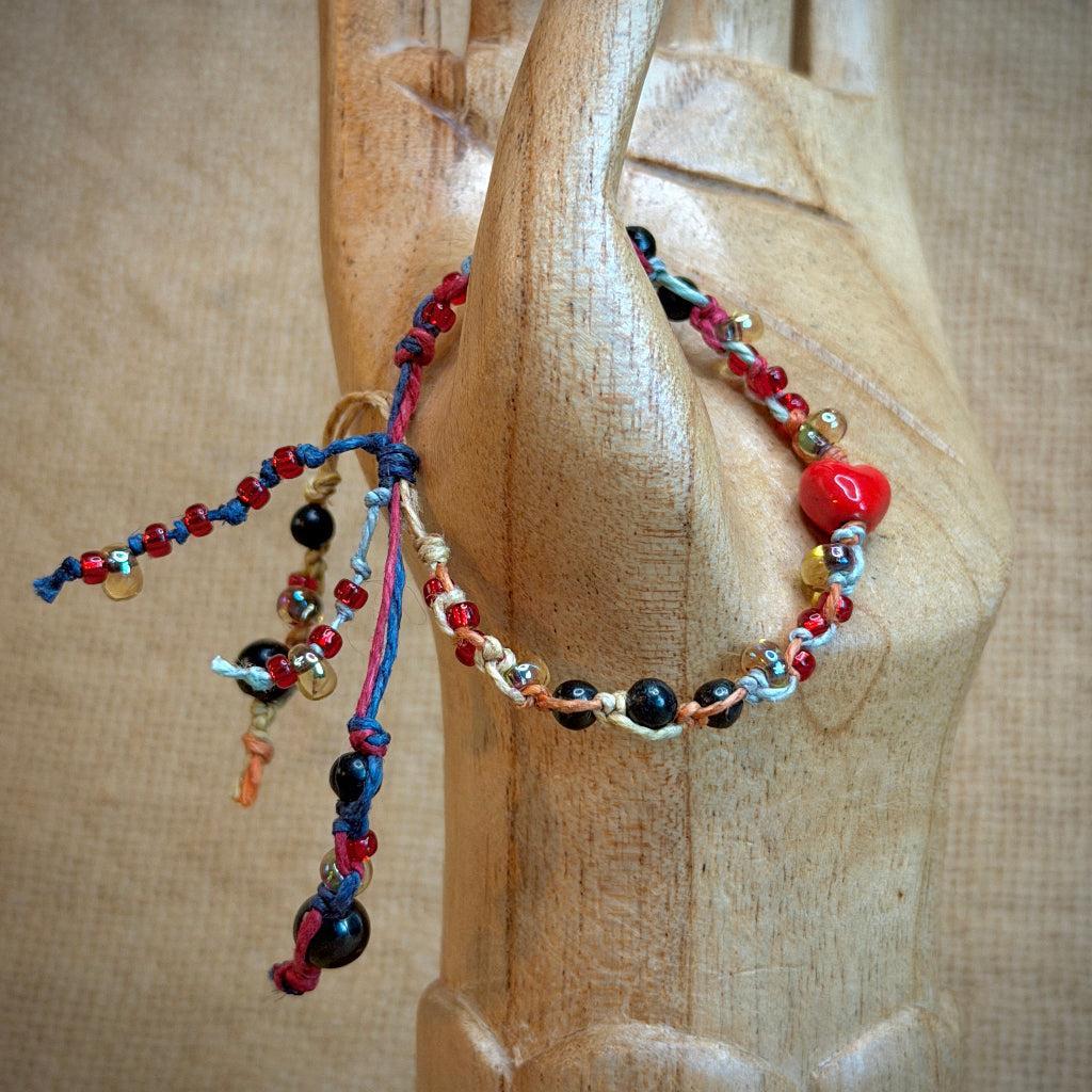 Adjustable Shungite Bracelet for Kids | Tiny Red Ceramic Heart