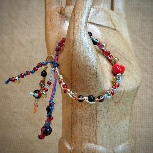 Adjustable Shungite Bracelet for Kids | Tiny Red Ceramic Heart