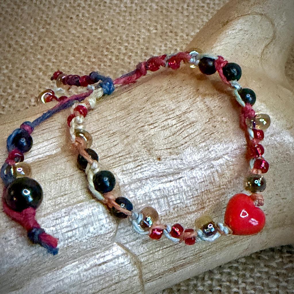 Adjustable Shungite Bracelet for Kids | Tiny Red Ceramic Heart