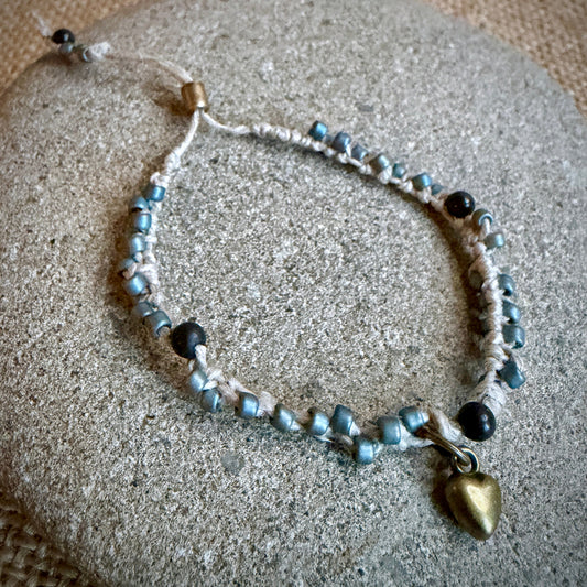 Adjustable Shungite Bracelet for Kids | Blue Beads with Bronze Heart