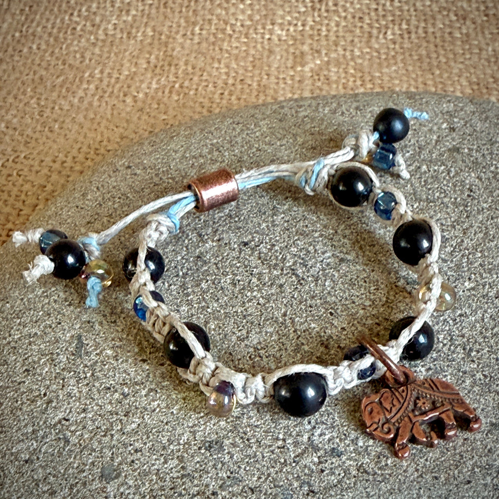 Adjustable Shungite Bracelet for Kids | Copper Elephant on Linen
