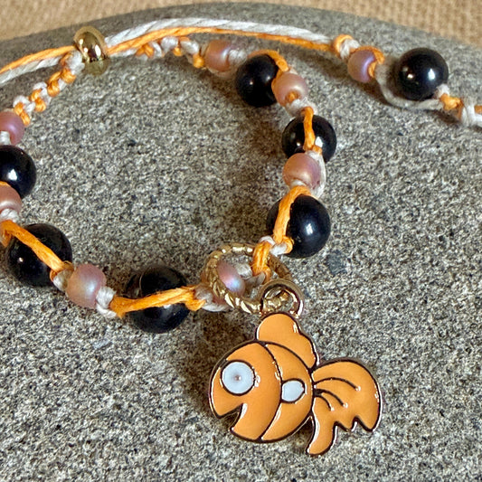 Adjustable Shungite Bracelet for Kids | Goofy Goldfish closeup