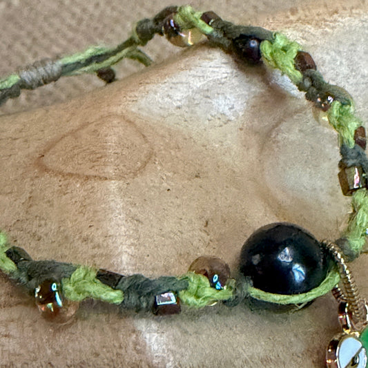 Adjustable Shungite Bracelet for Kids | Grumpy Frog on Green Hemp 1
