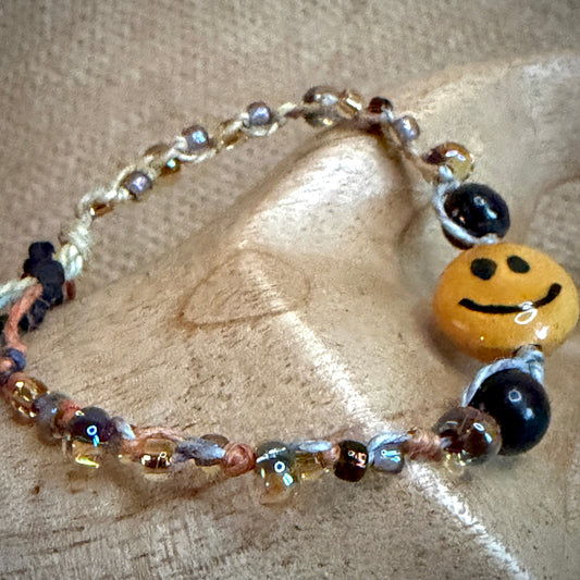 Adjustable Shungite Bracelet for Kids | Happy Yellow Smiley Face