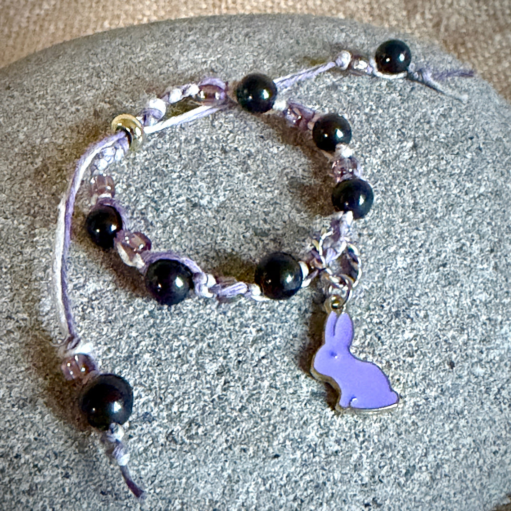 Adjustable Shungite Bracelet for Kids | Lavender Hemp & Matching Bunny