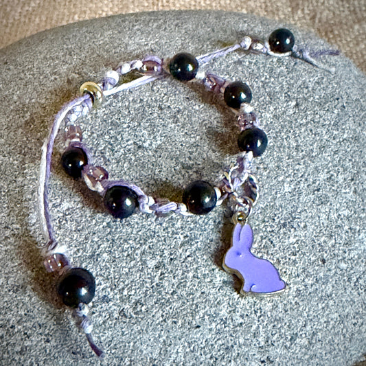 Adjustable Shungite Bracelet for Kids | Lavender Hemp & Matching Bunny