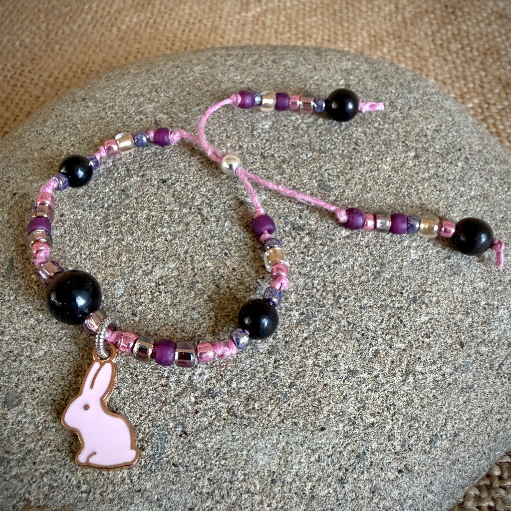 Adjustable Shungite Bracelet for Kids | Pink Bunny With Sparkles