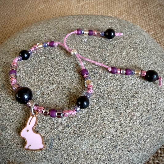 Adjustable Shungite Bracelet for Kids | Pink Bunny With Sparkles