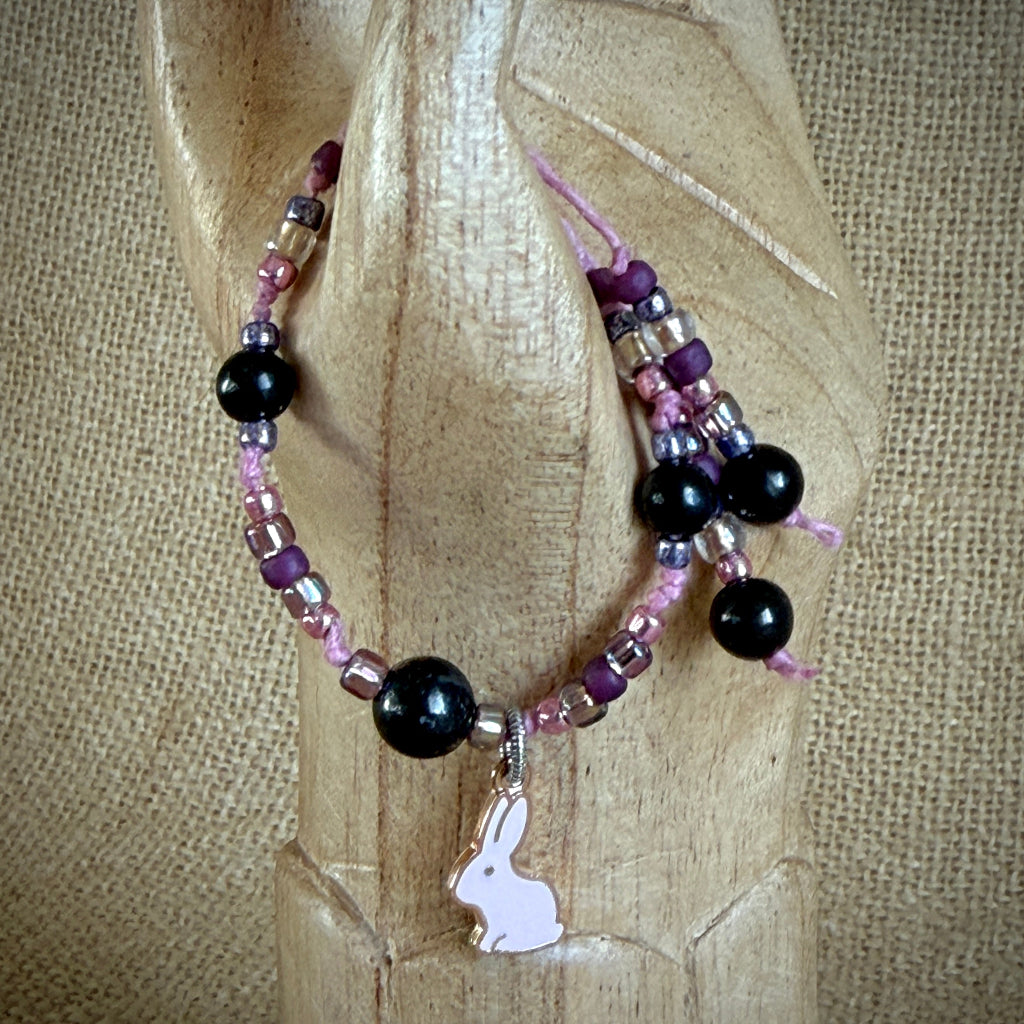 Adjustable Shungite Bracelet for Kids | Pink Bunny With Sparkles 2
