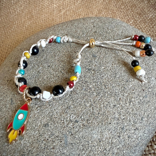 Adjustable Shungite Bracelet for Kids | Rocket in Primary Colors