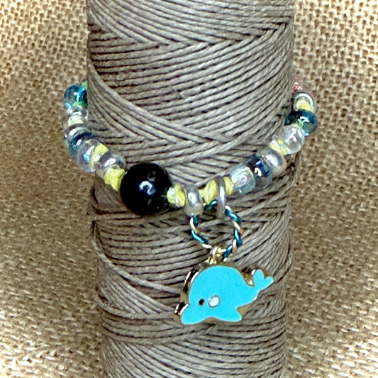 Adjustable Shungite Bracelet for Kids | Soft Pastels Blue Dolphin Charm 1