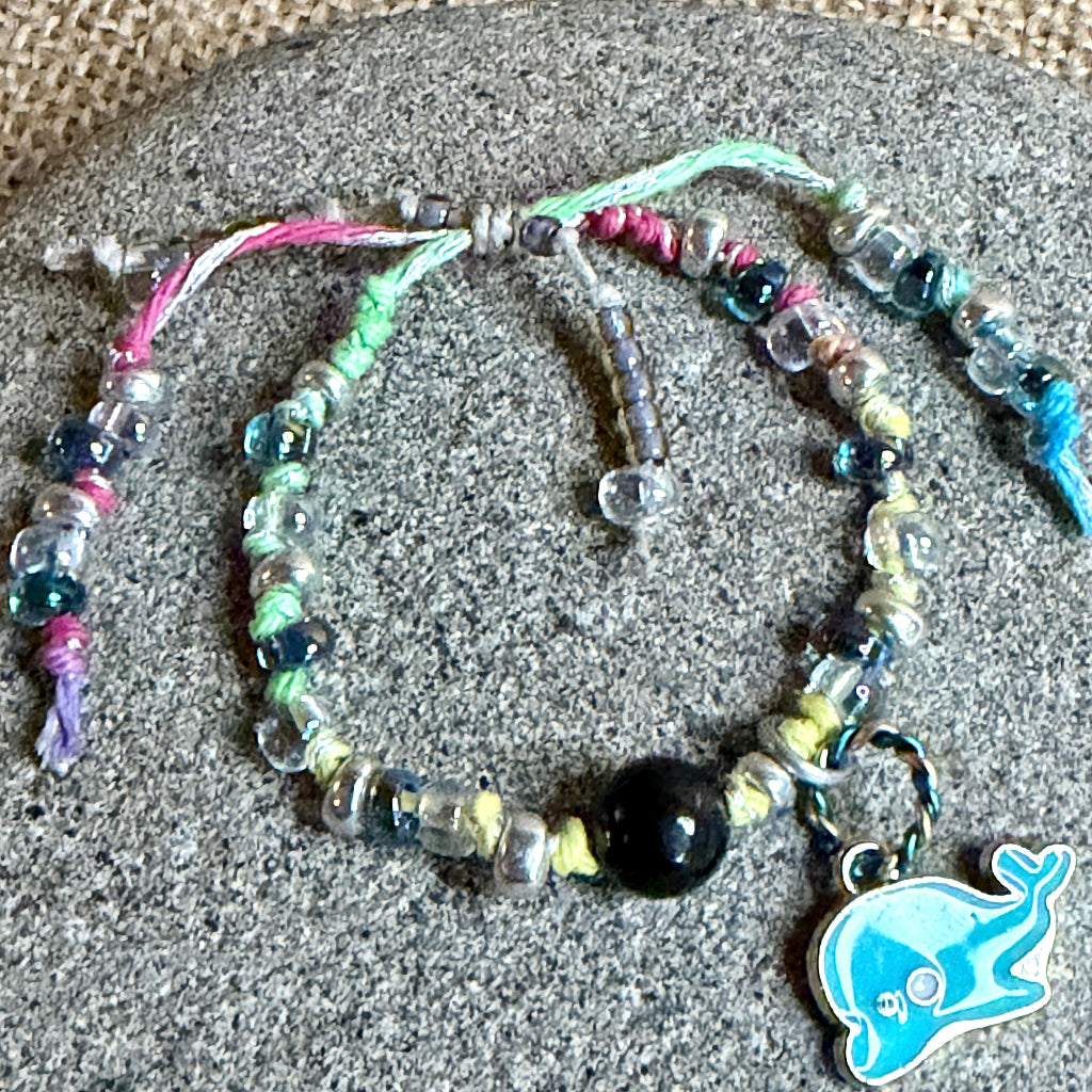 Adjustable Shungite Bracelet for Kids | Soft Pastels Blue Dolphin Charm 3