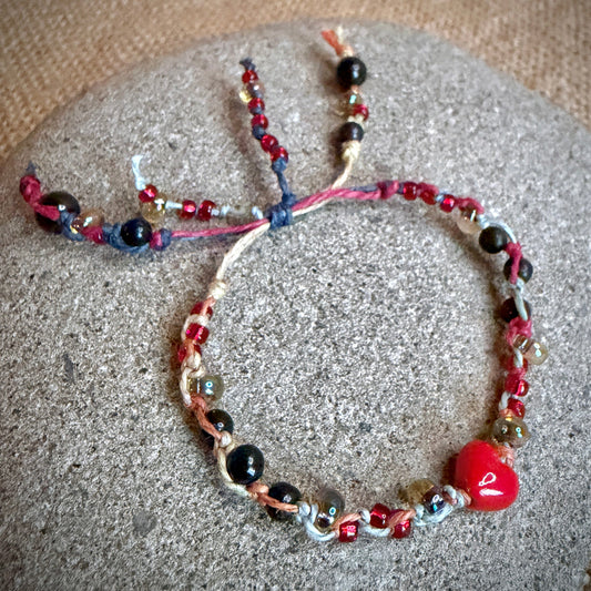 Adjustable Shungite Bracelet for Kids | Tiny Red Ceramic Heart