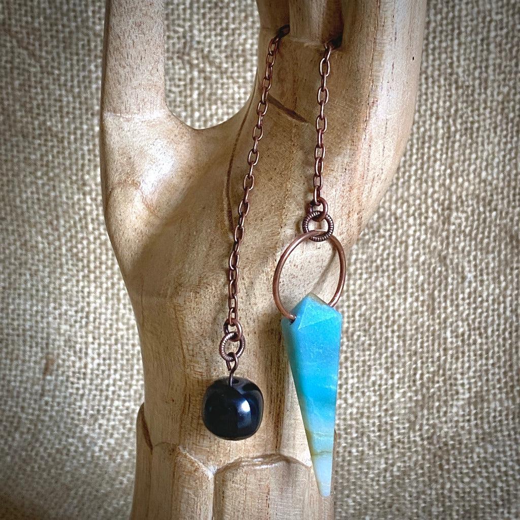 Amazonite Pendulum with Copper Ring Bail & Shungite Bead Grip