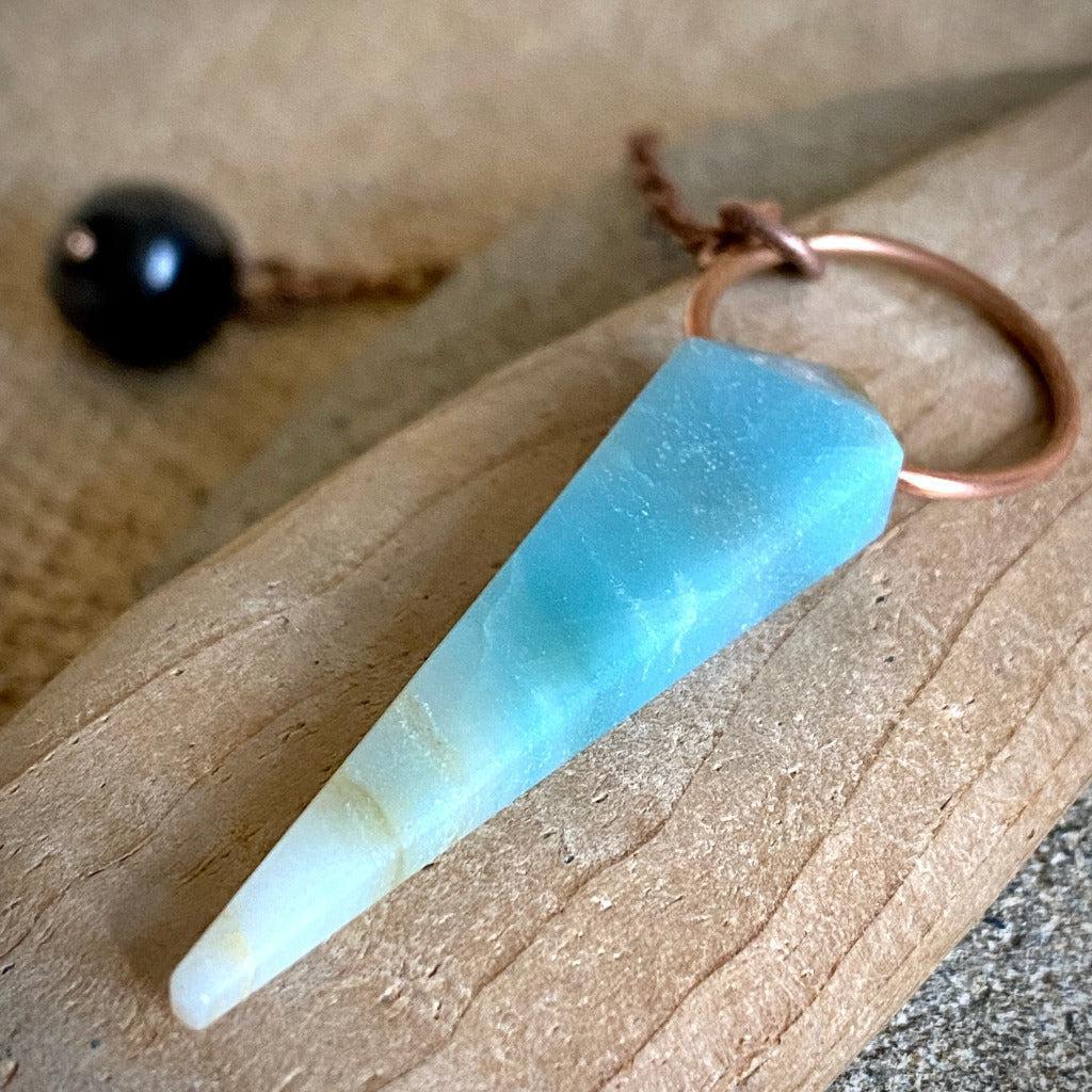 Amazonite Pendulum with Copper Ring Bail & Shungite Bead Grip