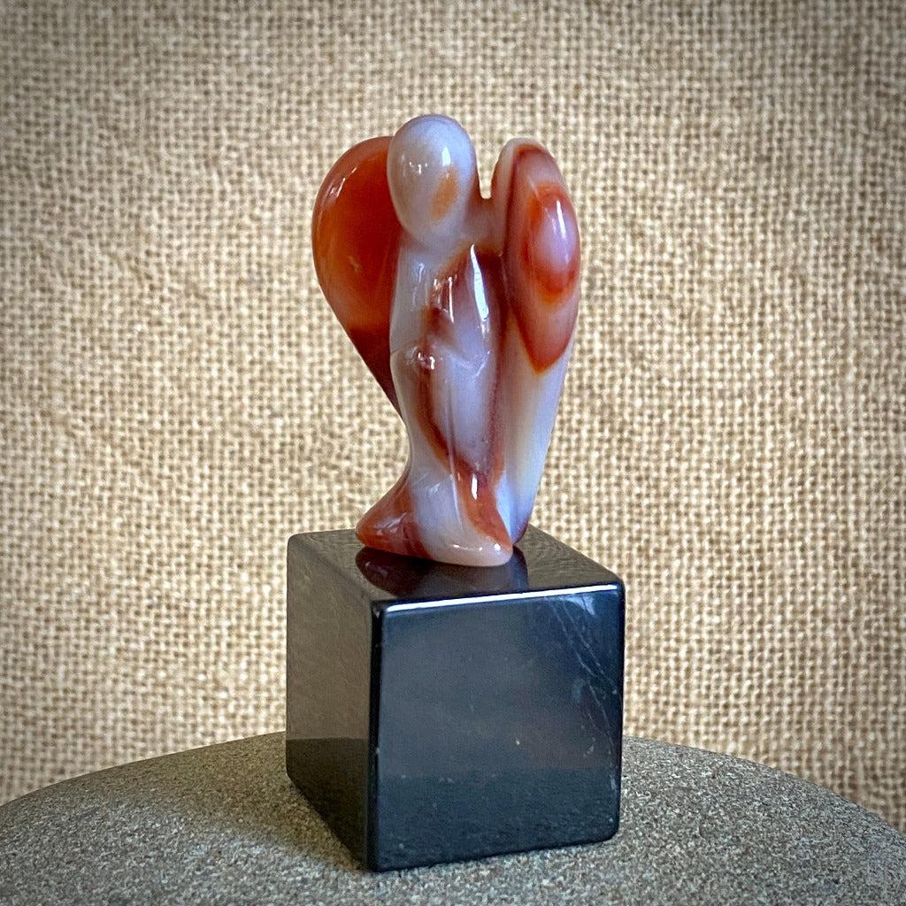 Banded Agate Angel on Polished Black Shungite Cube