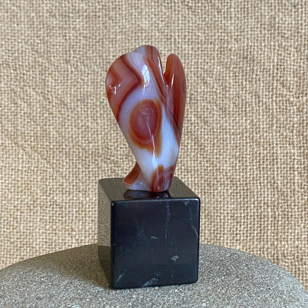 Banded Agate Angel on Polished Black Shungite Cube