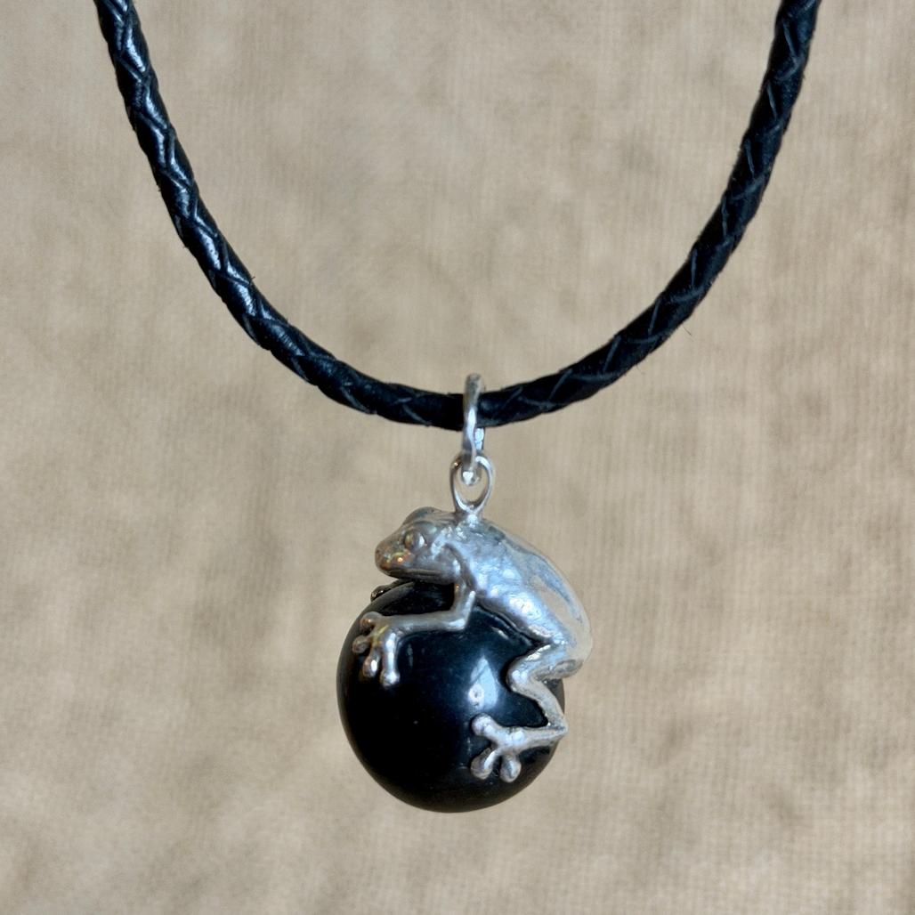 Black Shungite Froggy Pendant | Sterling Silver Lost Wax Casting