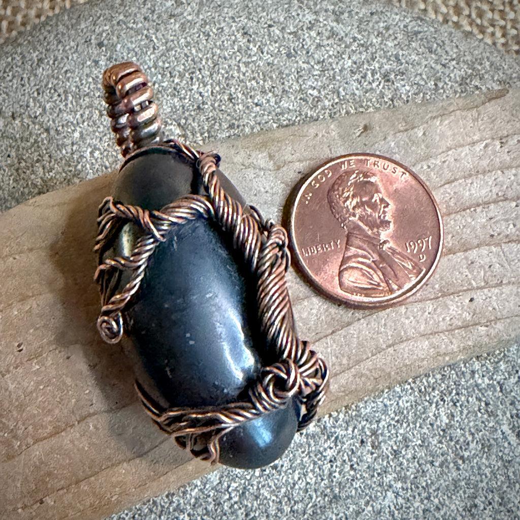 Black Shungite Pendant | 17.6 g Antiqued Copper Setting