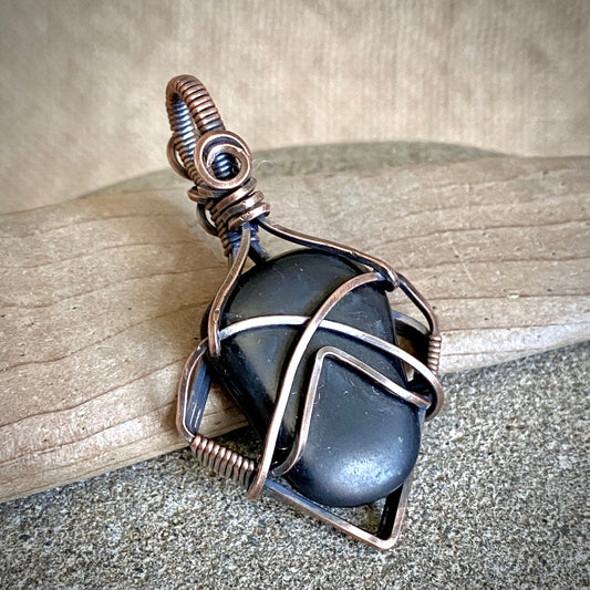 Black Shungite Pendant | 11.7 g Antiqued Copper Setting