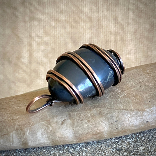 Black Shungite Pendant | 12.7 g Antiqued Copper Setting