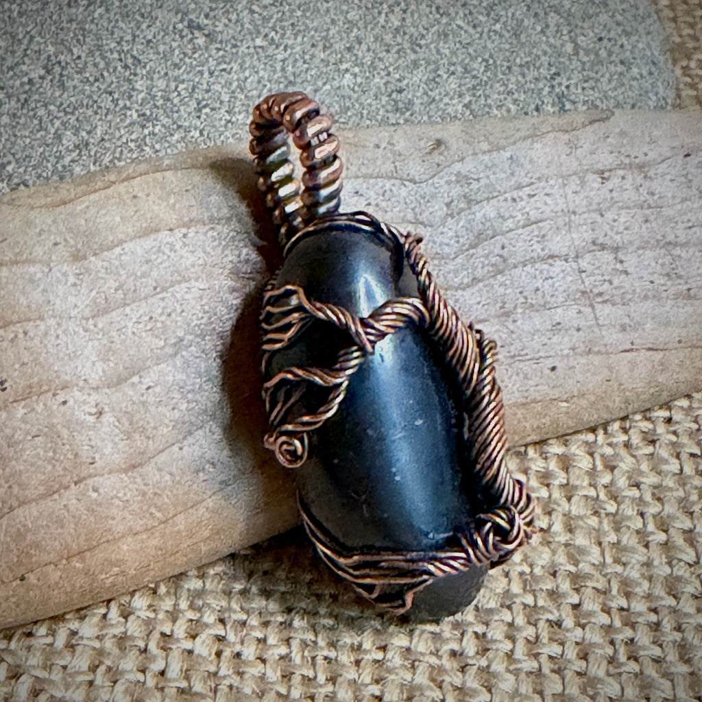 Black Shungite Pendant | 17.6 g Antiqued Copper Setting
