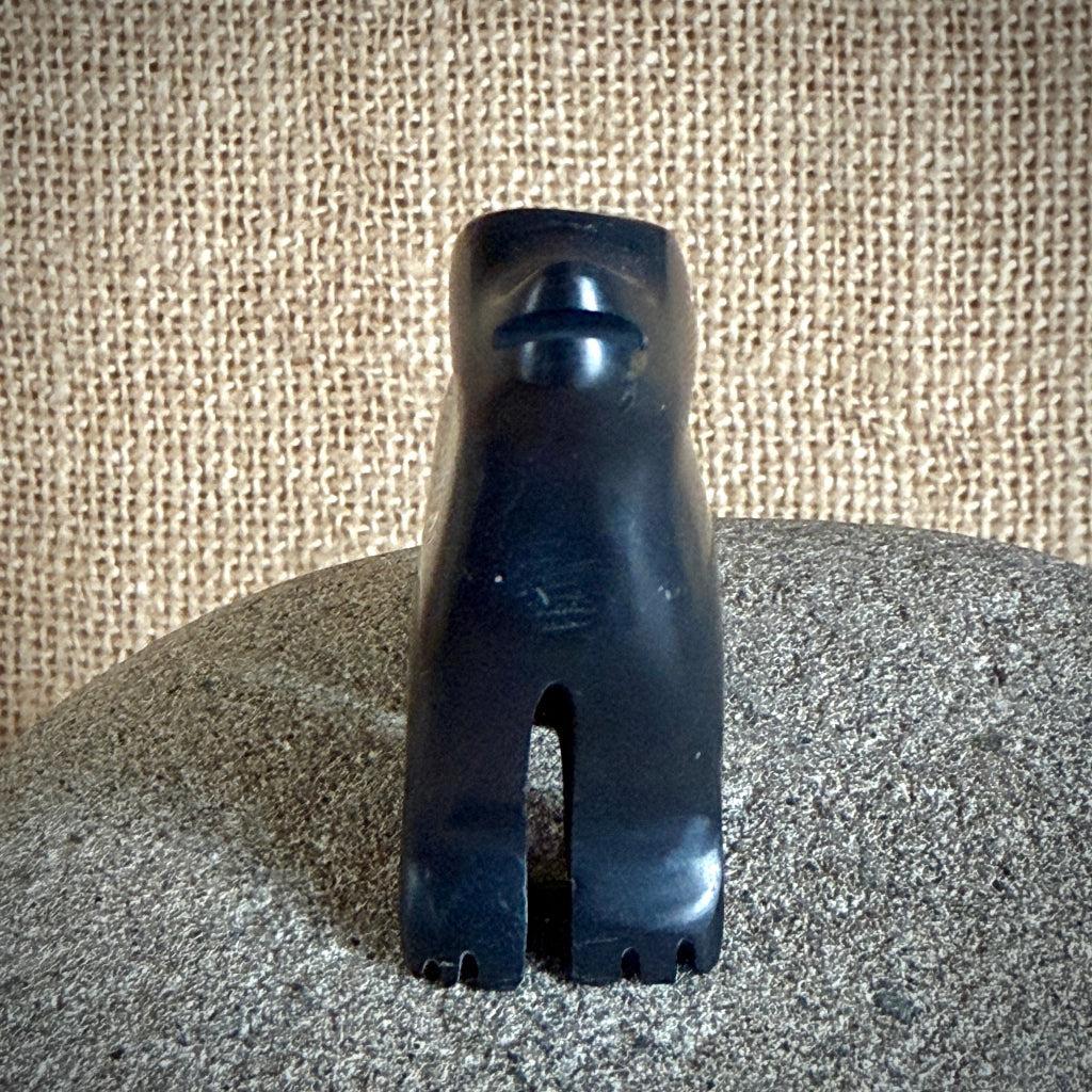 Carved Shungite Wolf With Selenite Crescent Moon | On Bumblebee Jasper