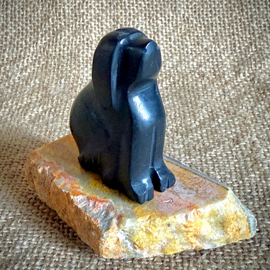 Carved Shungite Dog | On Bumblebee Jasper Slab