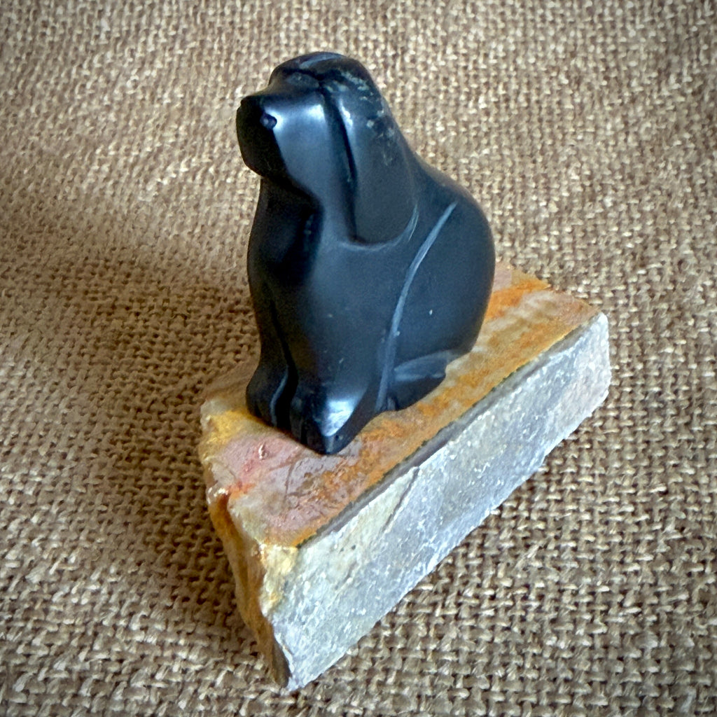 Carved Shungite Dog | On Bumblebee Jasper Slab 1