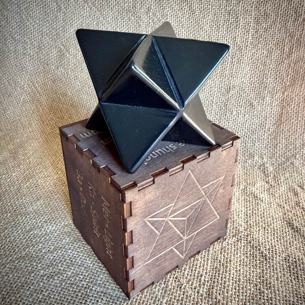 Carved Shungite Merkaba 50mm (2 Inch) | In Keepsake Wooden Box
