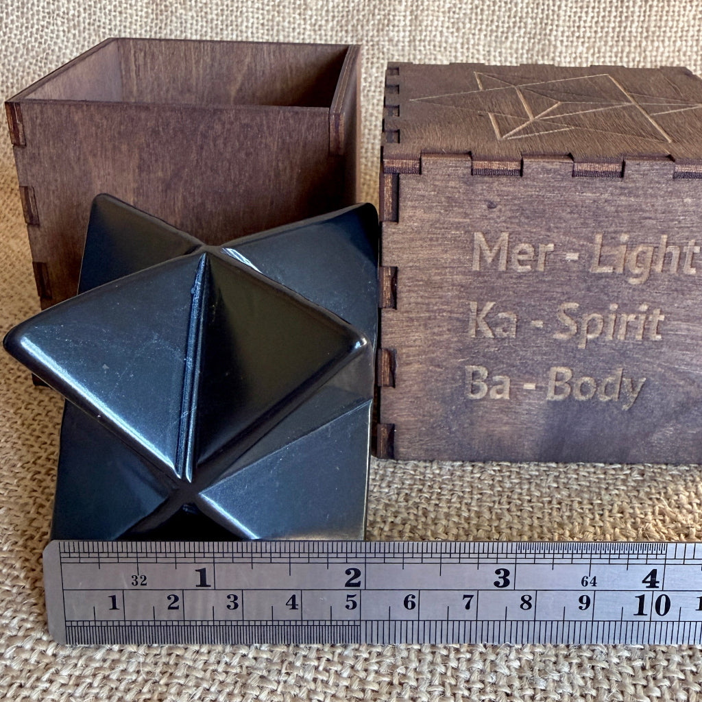 Carved Shungite Merkaba 50mm (2 Inch) | In Keepsake Wooden Box 3