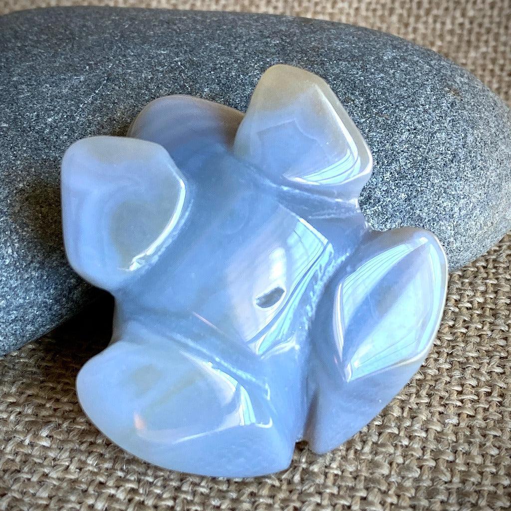 Chalcedony Frog, Natural Zambian Citrine Point on Black Shungite Tile