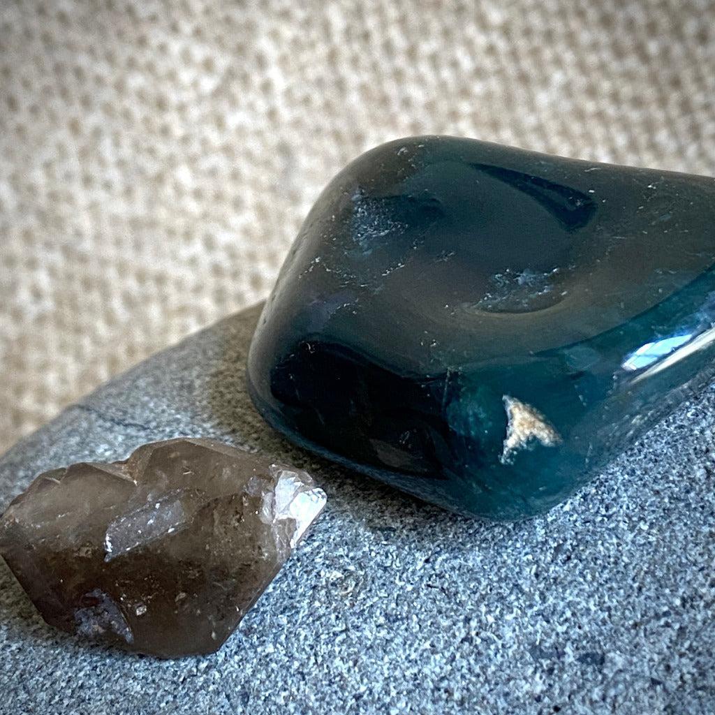 Chalcedony Frog, Natural Zambian Citrine Point on Black Shungite Tile