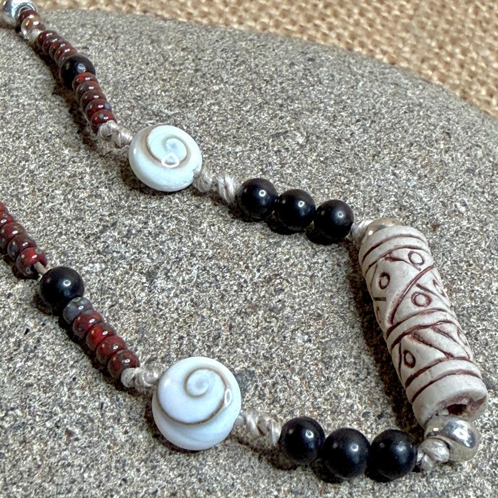 Dangly Adjustable Beaded Shungite Bracelet | Ceramic Focal & Shiva Eye
