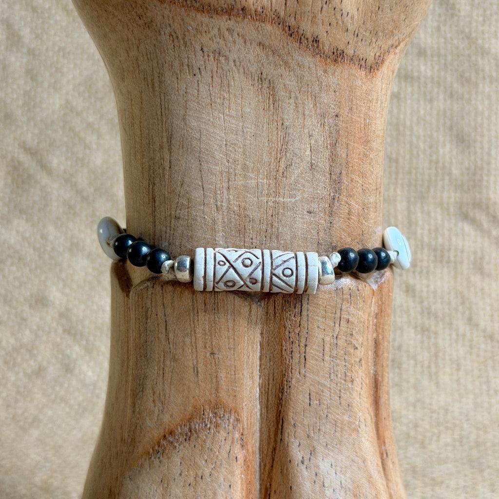Dangly Adjustable Beaded Shungite Bracelet | Ceramic Focal & Shiva Eye