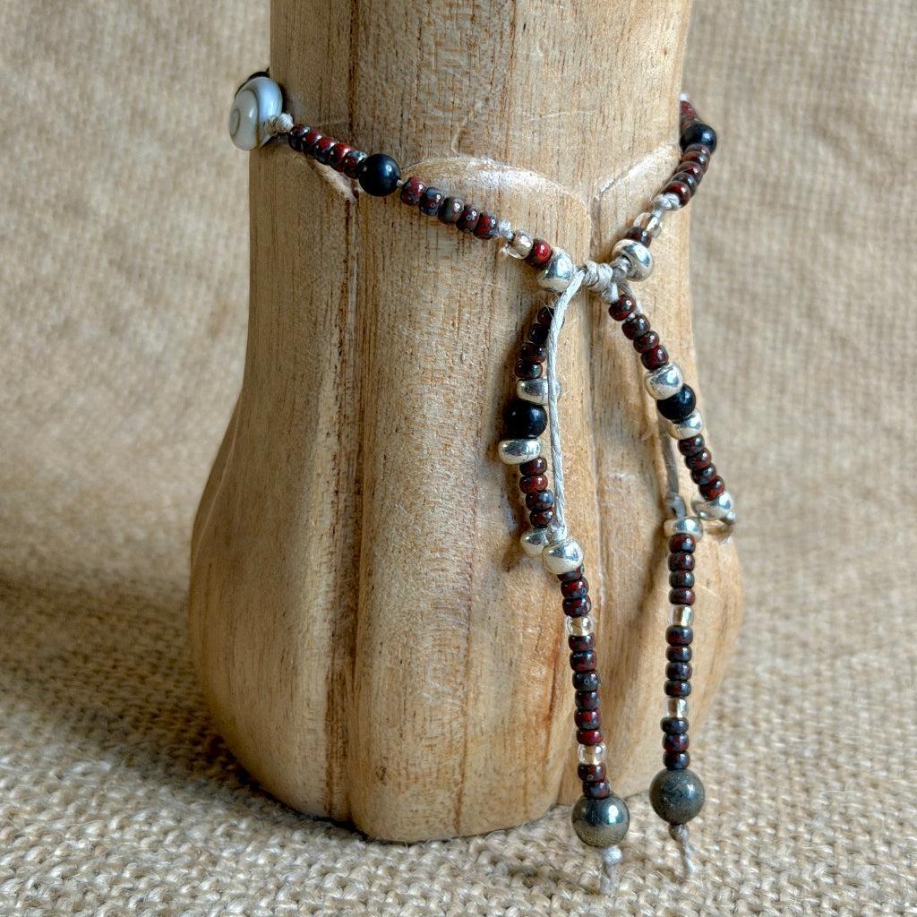 Dangly Adjustable Beaded Shungite Bracelet | Ceramic Focal & Shiva Eye