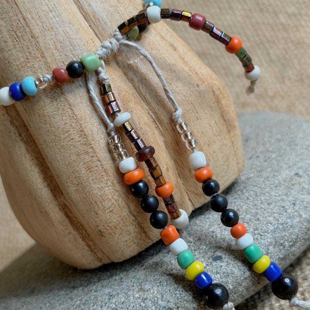 Dangly Adjustable Beaded Shungite Bracelet | Colorful Beads on Hemp