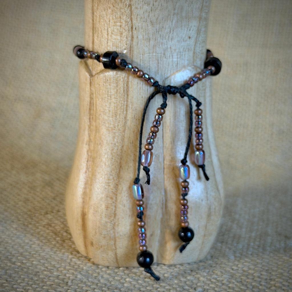 Dangly Adjustable Beaded Shungite Bracelet | Copper Heart & Shungite Beads