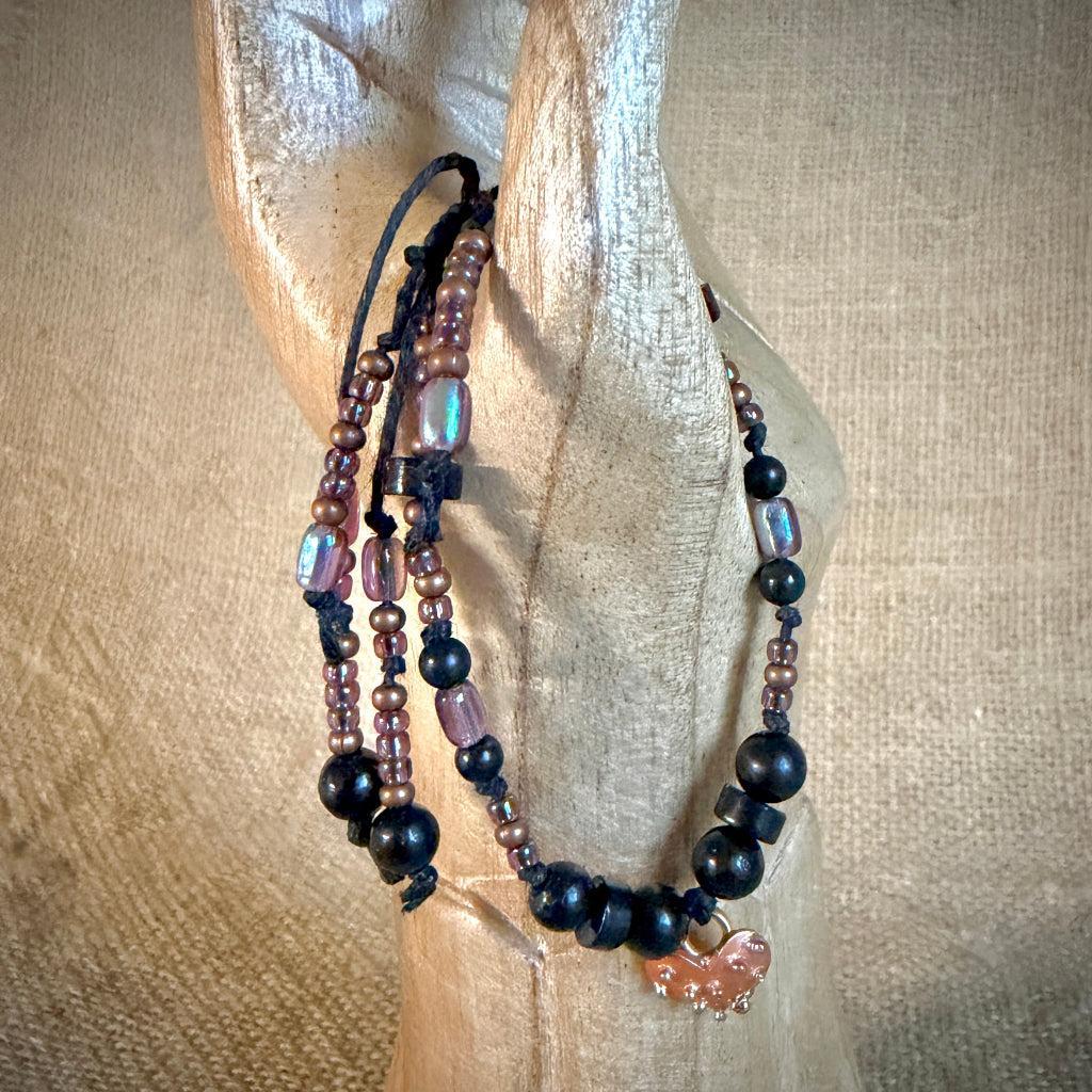 Dangly Adjustable Beaded Shungite Bracelet | Copper Heart & Shungite Beads