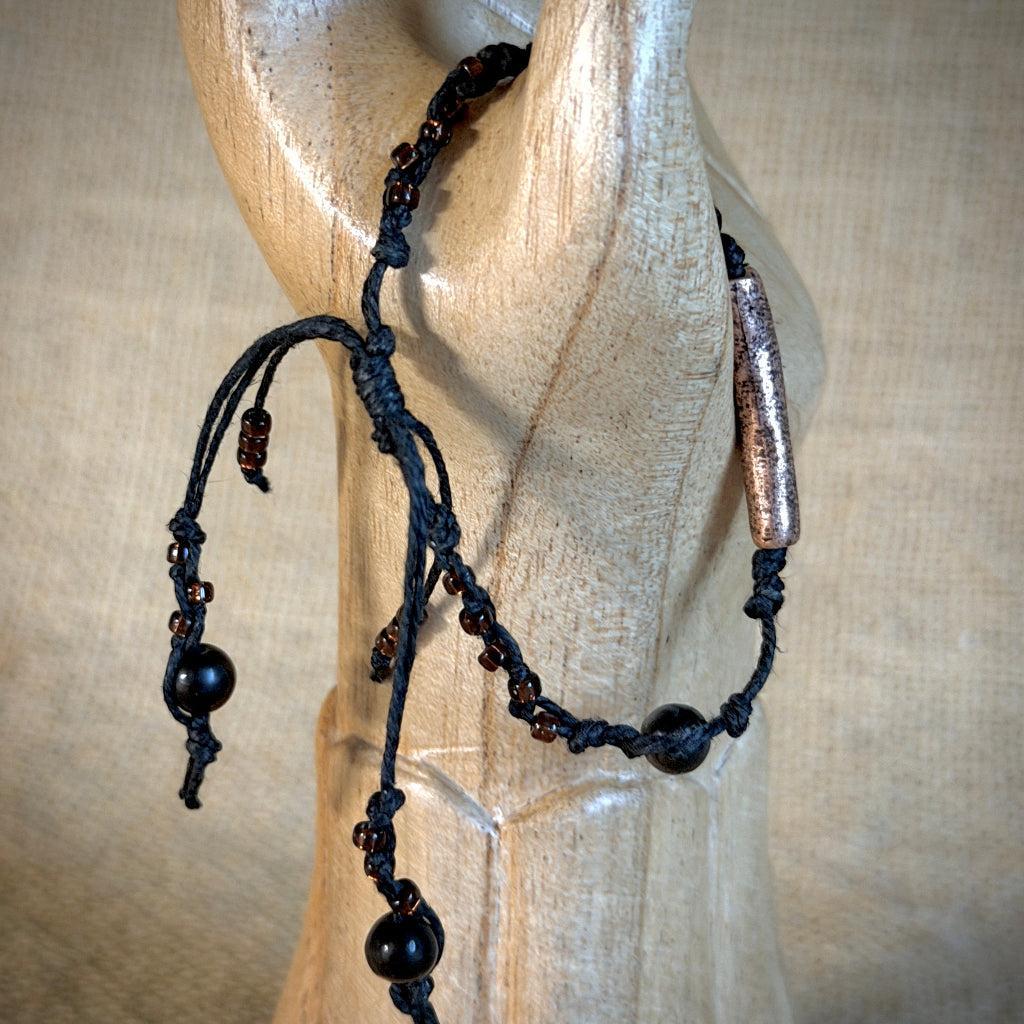 Dangly Adjustable Beaded Shungite Bracelet | Copper Tube & Shungite Rounds
