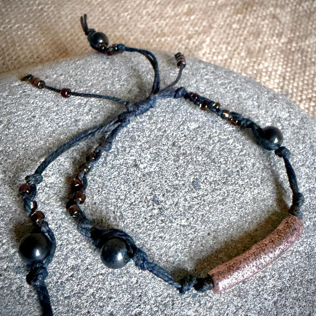 Dangly Adjustable Beaded Shungite Bracelet | Copper Tube & Shungite Rounds